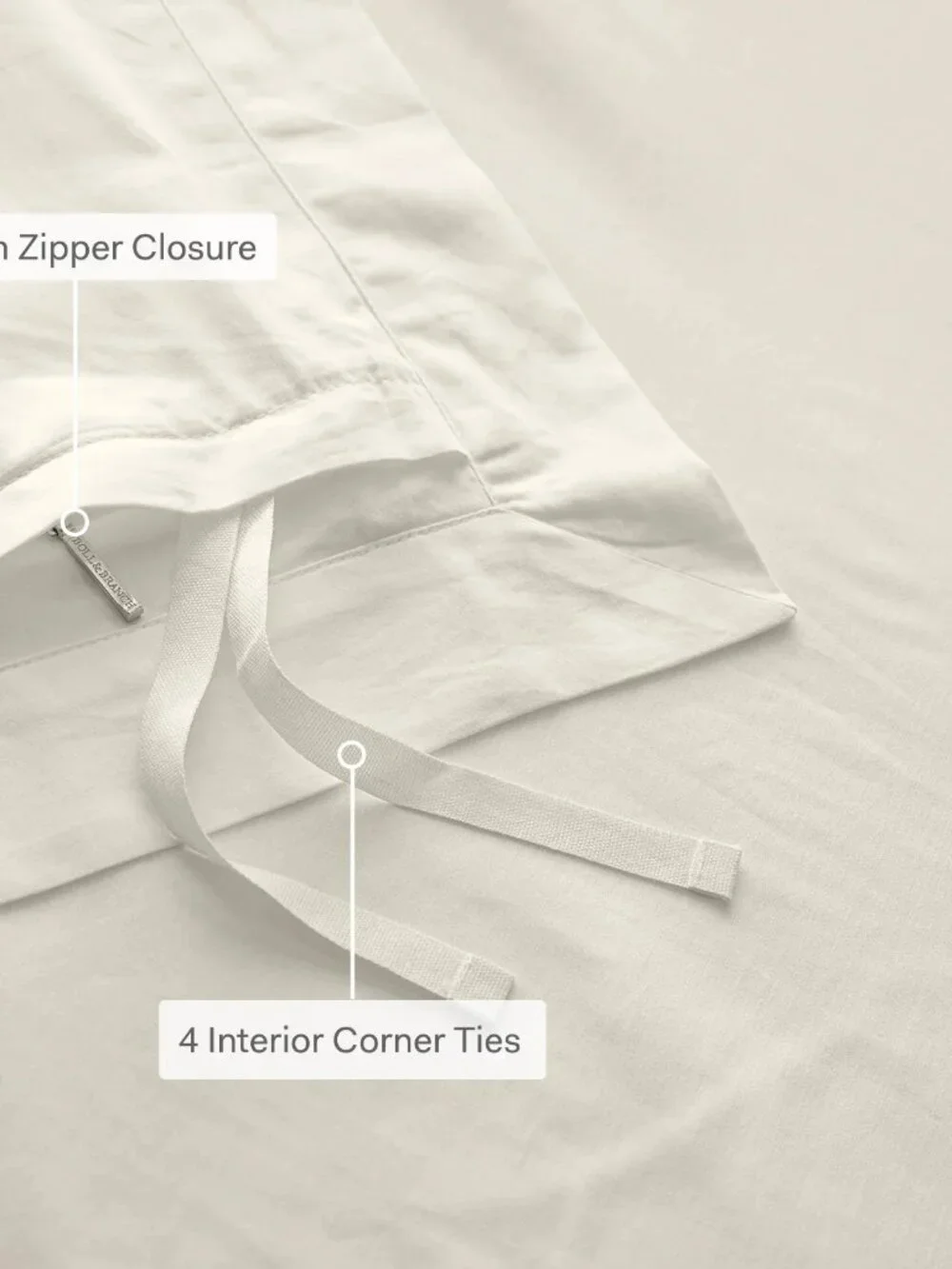 Boll & Branch Signature Hemmed Organic Cotton CREAM KING Duvet Cover Set. 2 Sham